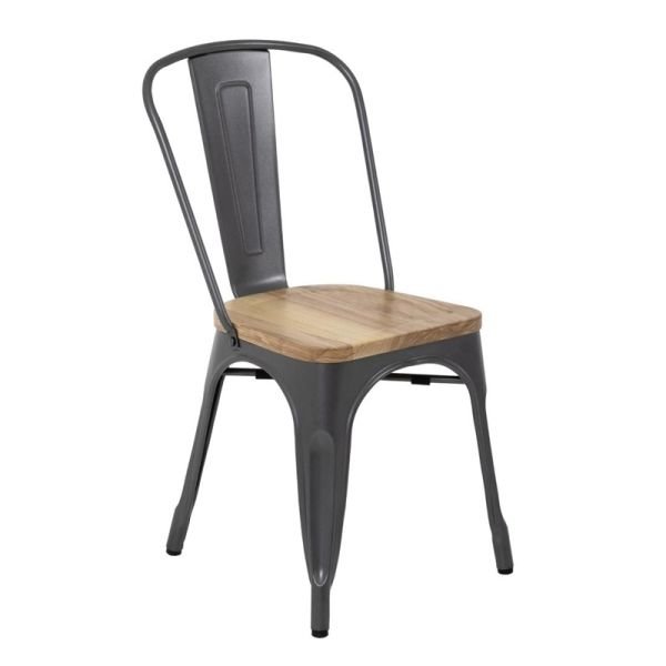 Bolero Bistro Stahlstühle mit Holzsitz grau (4 Stück)