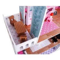 Großes Puppenhaus aus Holz in Rosa für Kinder ab 3 Jahren, Zubehör, Möbel + 3 Etagen