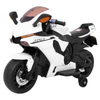 R1 Elektro-Superbike für Kinder Weiß + Stützräder + Hupe + LED-Leuchten