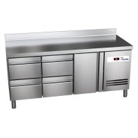 Kühltisch Ready KT3614 mit Arbeitsplatte, Aufkantung 1 Tür, 4 halbe Schubladen