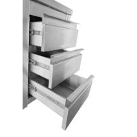 Arbeitsschrank mit Schiebetüren und Schubladenblock rechts, mit Aufkantung, 2000 x 700 mm