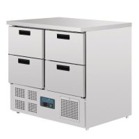 Polar Arbeitstisch mit Kühlschrank, Edelstahl, 4 Schubladen