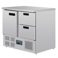 Polar Arbeitstisch mit Kühlschrank, Edelstahl, 1 Tür und 2 Schubladen