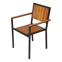 Outdoorstühle mit Armlehne aus Stahl und Akazienholz, 4 Stück