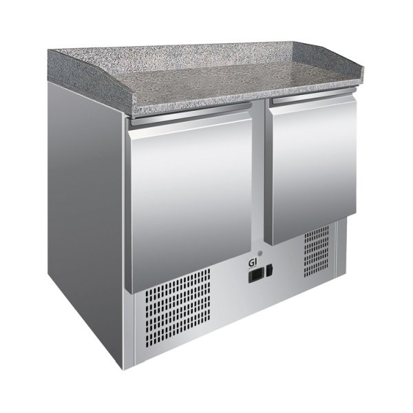 GI Edelstahl Kühltisch mit 2 Türen und Marmor-Arbeitsplatte, Umluftkühlung