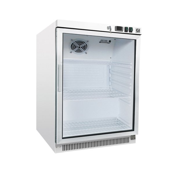 GI Kühlschränk aus weißem Stahl mit Glastür 200 Liter, statisch gekühlt