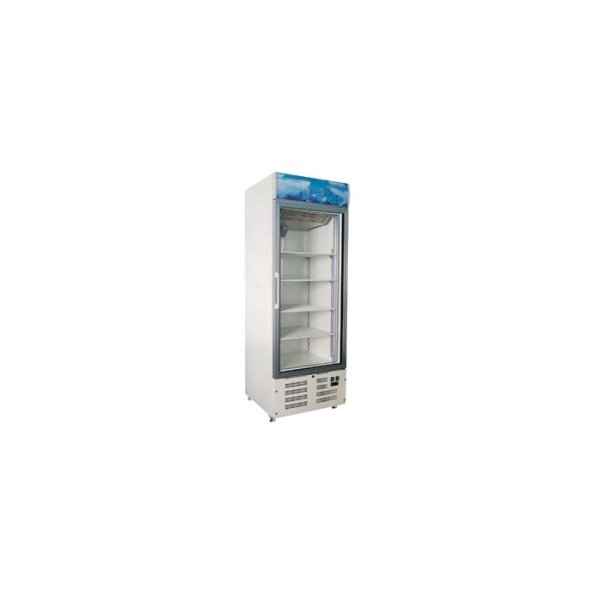 Weißer Tiefkühlschrank mit Werbetafel, 412 Liter